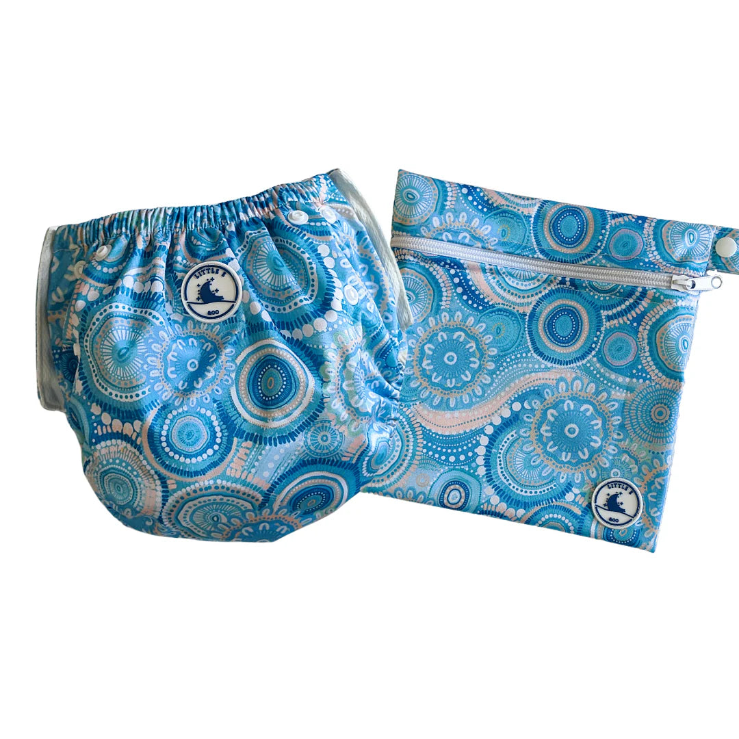 Reusable Swim Nappy And Mini Wet Bag Combo  - Ocean