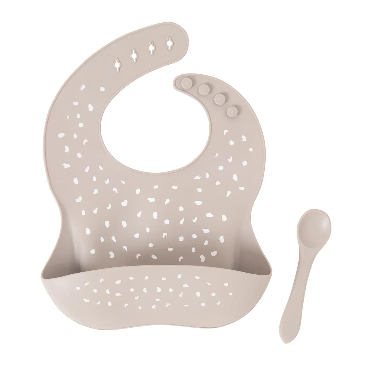 Silicone Catch Bib & Spoon Set - Stone