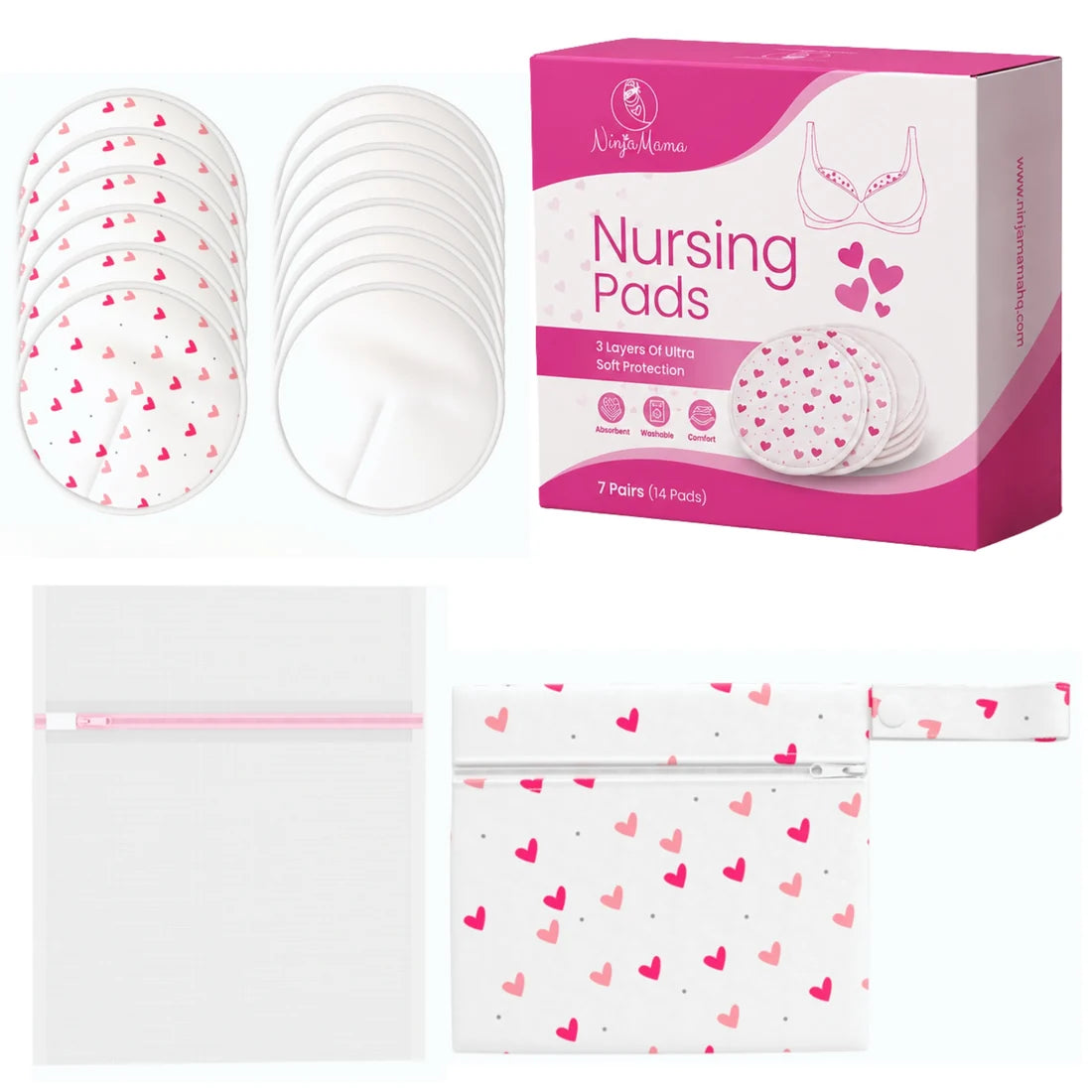 Super Soft Bamboo Washable Breast Pads - Pack of 14 - (7 Pairs)