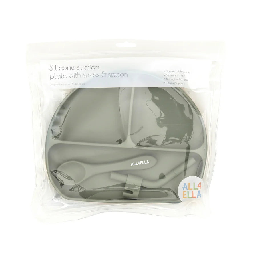 Silicone Plate with Straw and Spoon