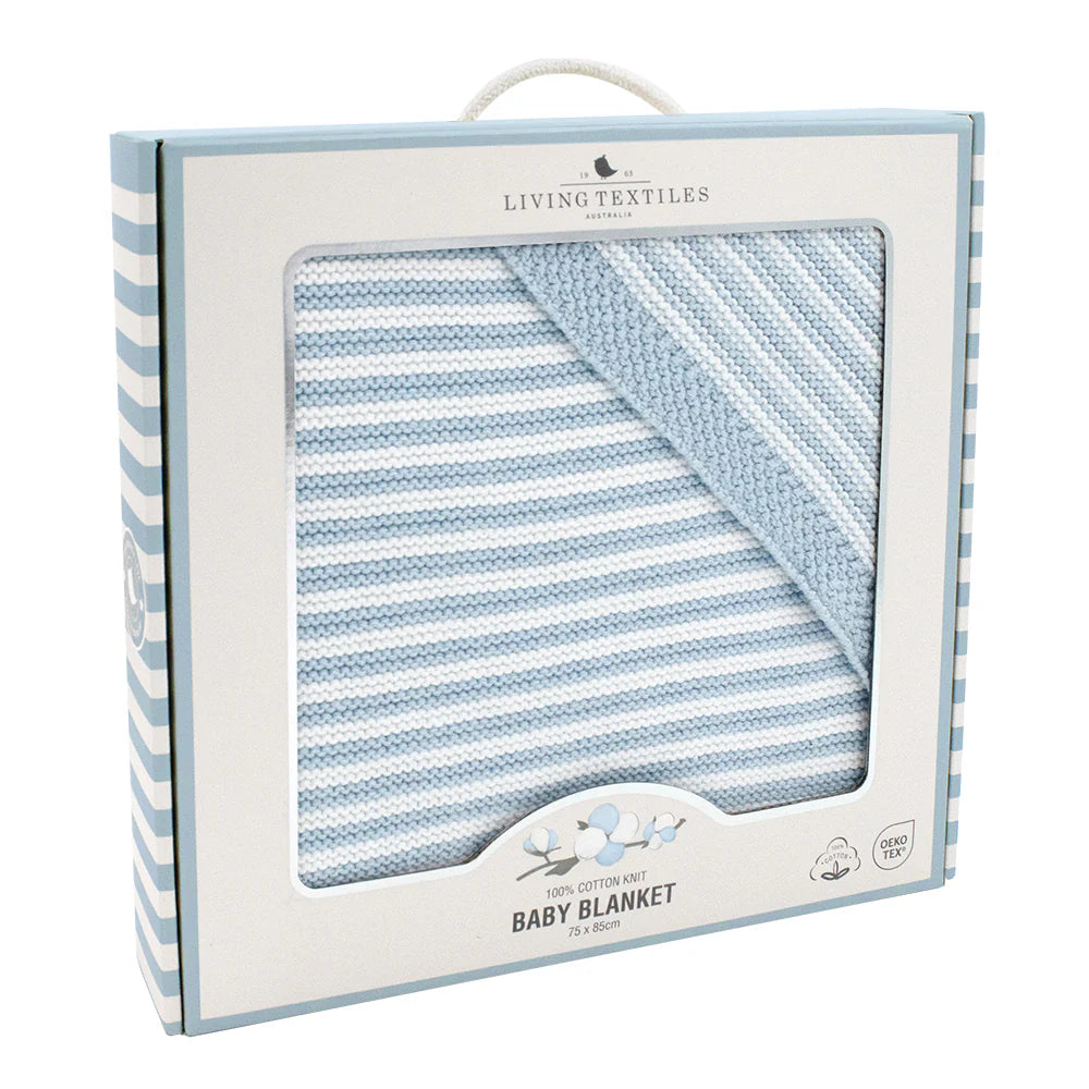 Cotton Knit Blanket - Blue Stripe