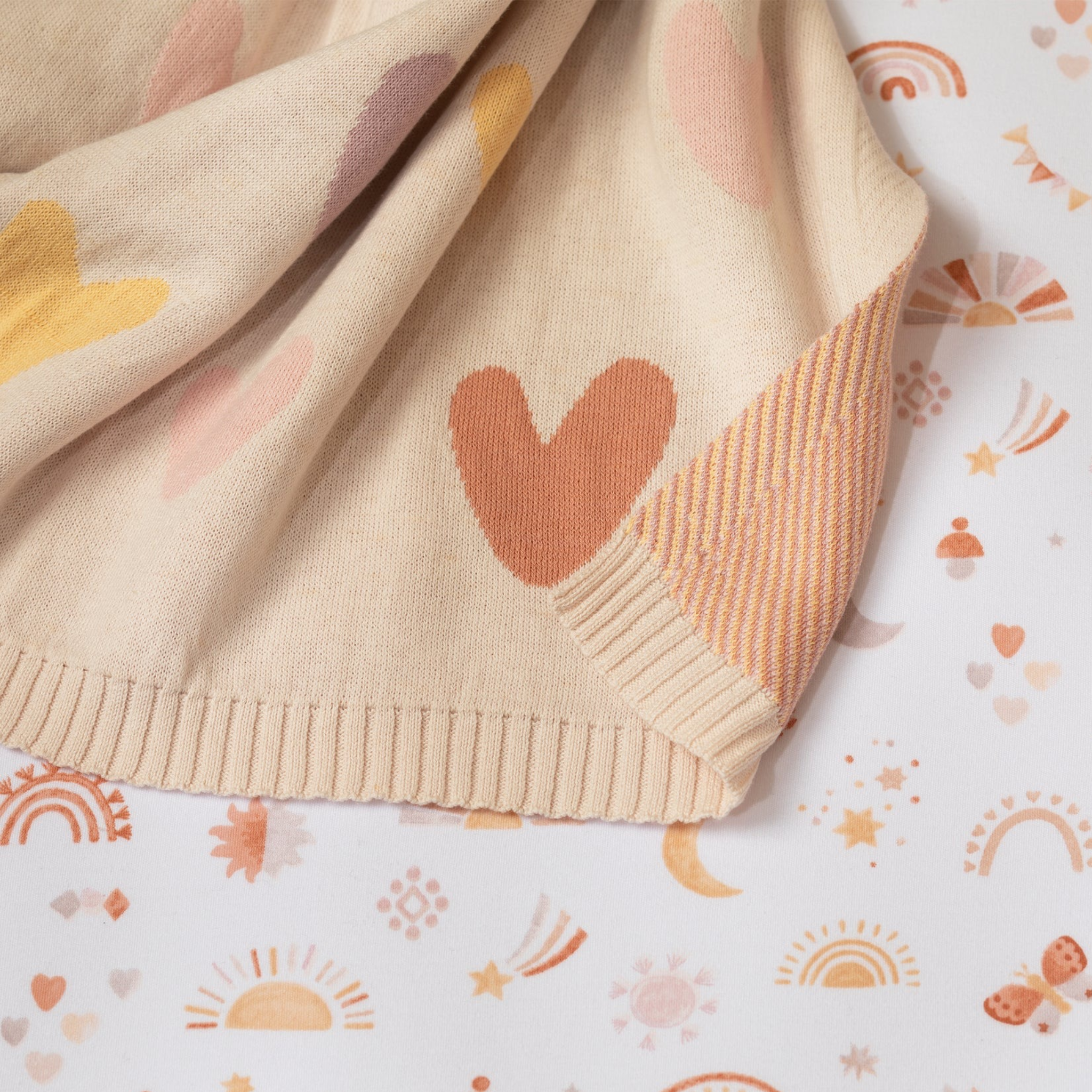 Cotton Knit Blanket - Bohemian Bliss/Hearts