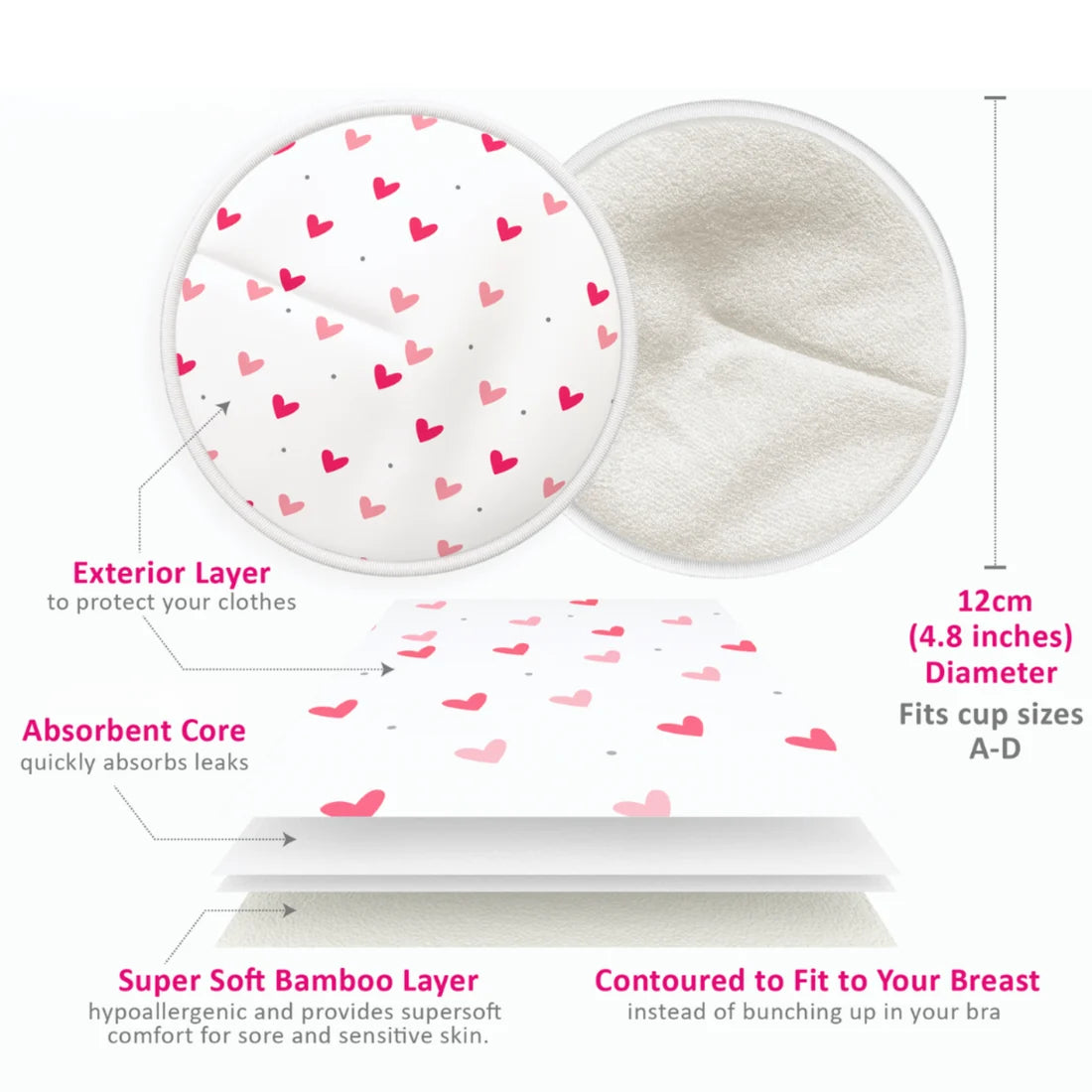 Super Soft Bamboo Washable Breast Pads - Pack of 14 - (7 Pairs)