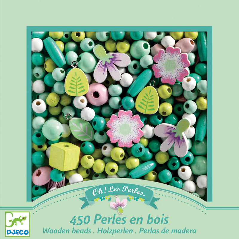 Leaves and Flowers Wooden Beads