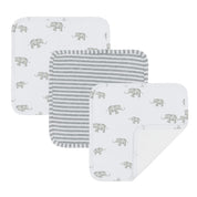 3pk Washcloths - Grey Elephant/ Stripes