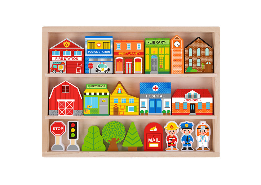 Town Play Set in Wooden Case