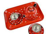 Tin Tea Set - Red Polka Dot Black Trim 15 pcs