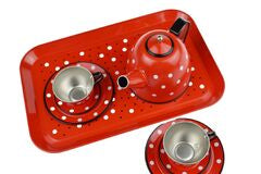 Tin Tea Set - Red Polka Dot Black Trim 15 pcs