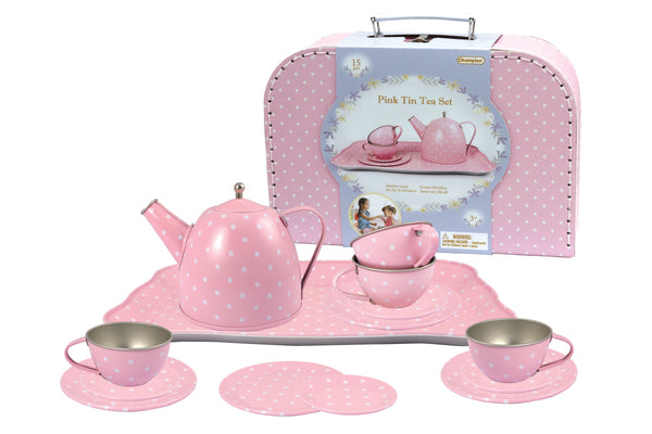 Pink Tin Tea Set in Suitcase - 15pc