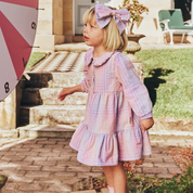 Rainbow Check Long Sleeve Frill Dress