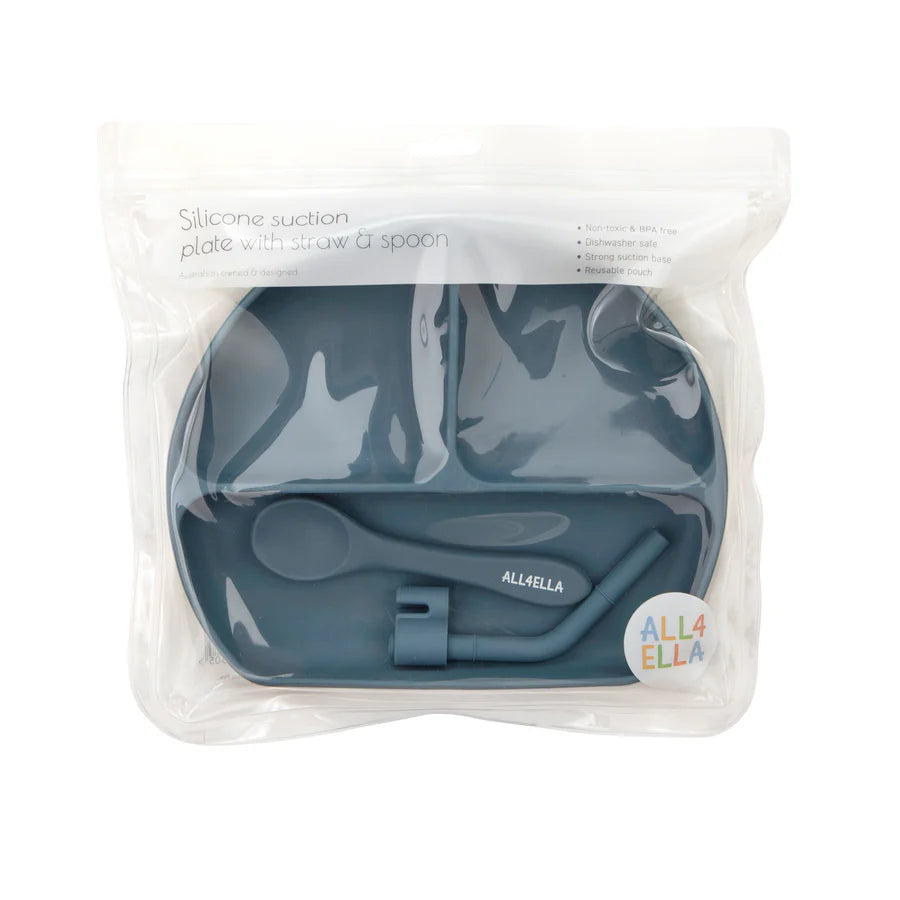 Silicone Plate with Straw and Spoon