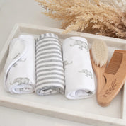 3pk Washcloths - Grey Elephant/ Stripes