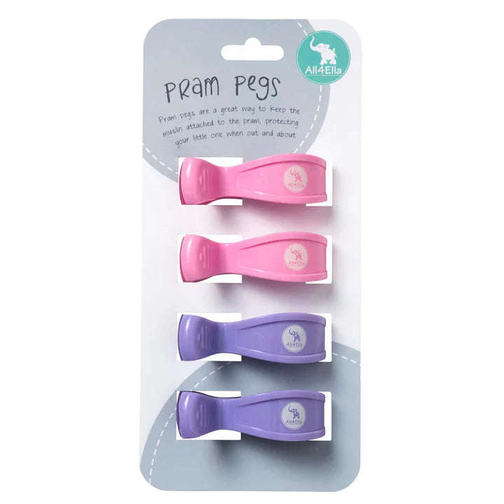 Pram Pegs 4 Pack - Pastel Pink and Purple