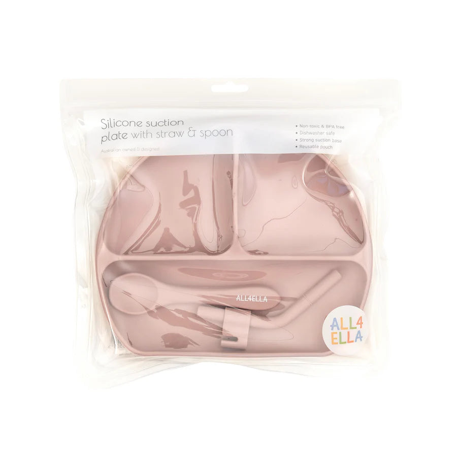Silicone Plate with Straw and Spoon