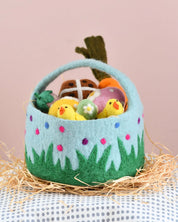 Felt Blue Basket With Colourful Dots