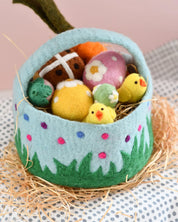 Felt Blue Basket With Colourful Dots