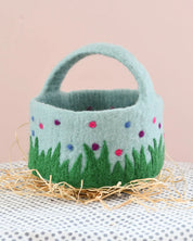 Felt Blue Basket With Colourful Dots