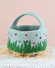 Felt Blue Basket With Colourful Dots