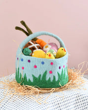 Felt Blue Basket With Colourful Dots