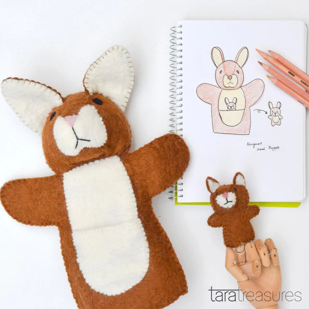 Felt Hand Puppet - Kangaroo with Joey