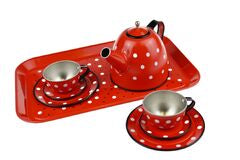 Tin Tea Set - Red Polka Dot Black Trim 15 pcs