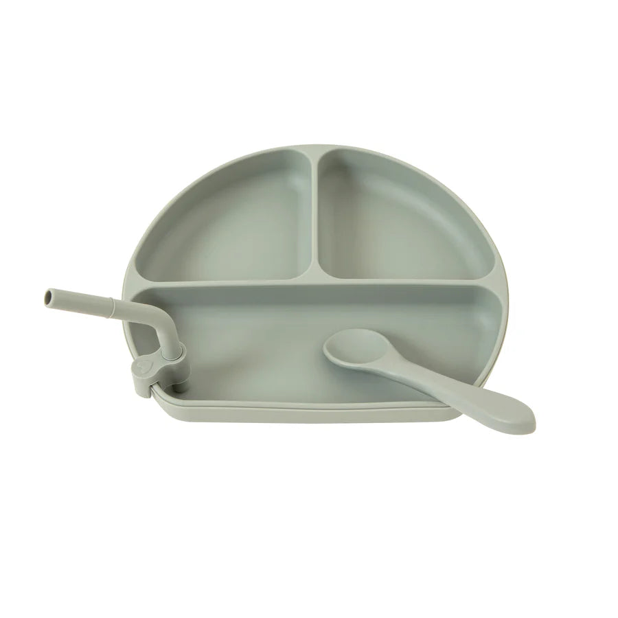 Silicone Plate with Straw and Spoon