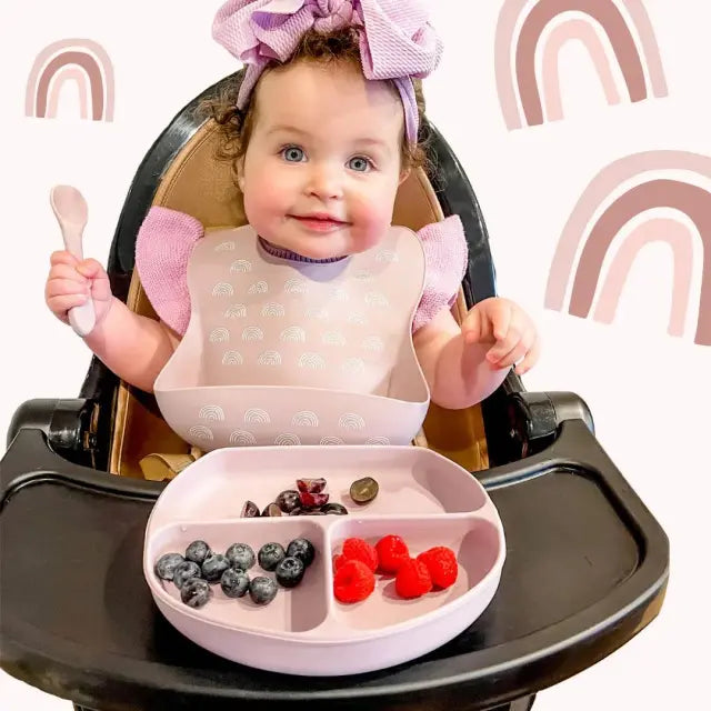 Silicone Catch Bib & Spoon Set - Stone