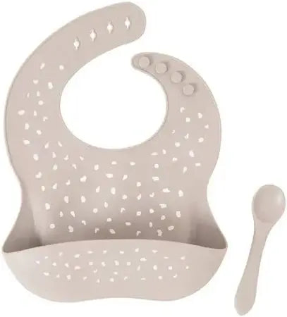 Silicone Catch Bib & Spoon Set - Stone