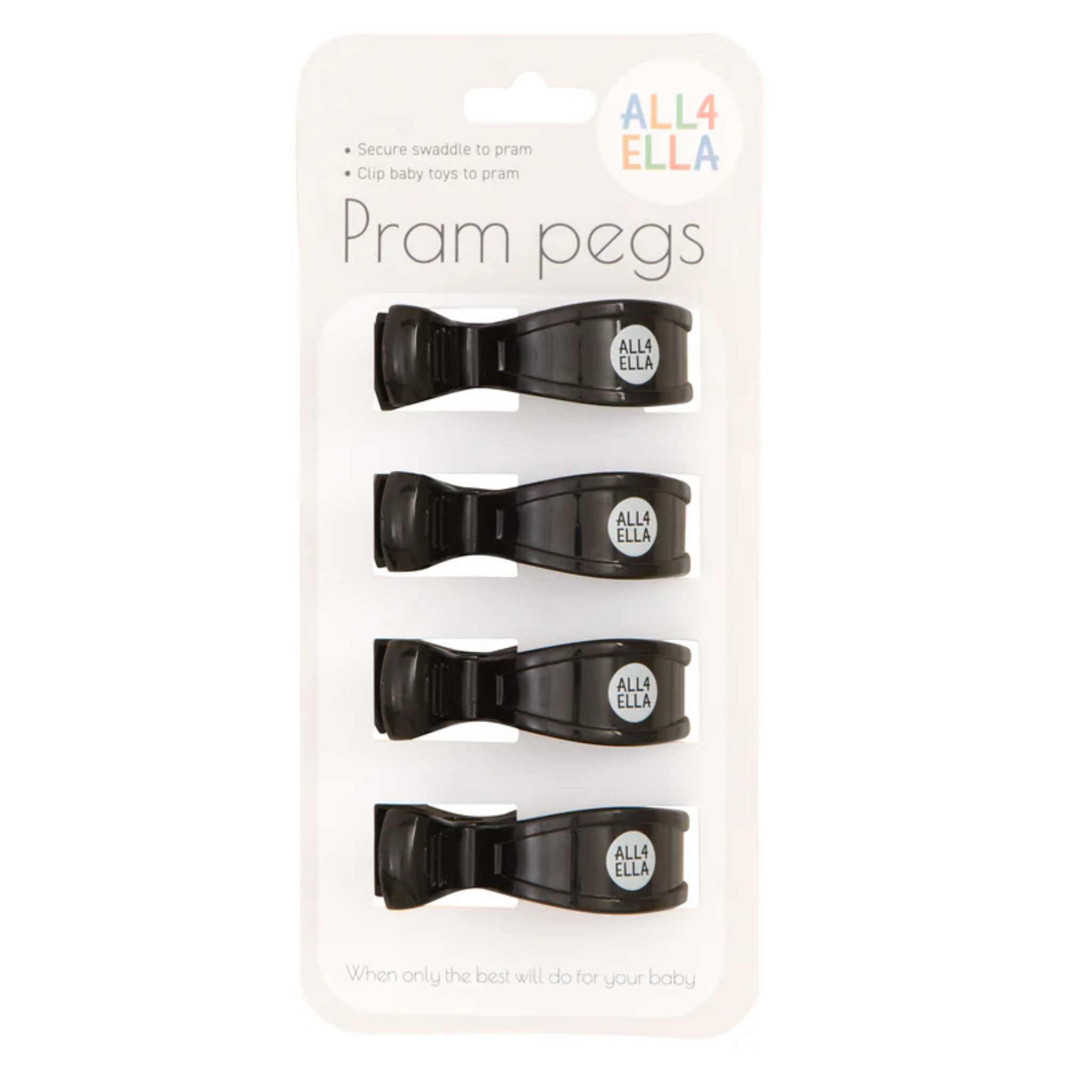 4 Pack Pram Pegs - Black