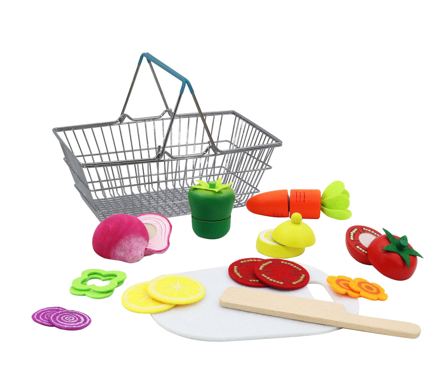 Wooden Cutting Vegetables With Metal Basket