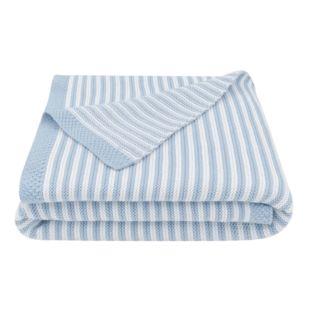 Cotton Knit Blanket - Blue Stripe