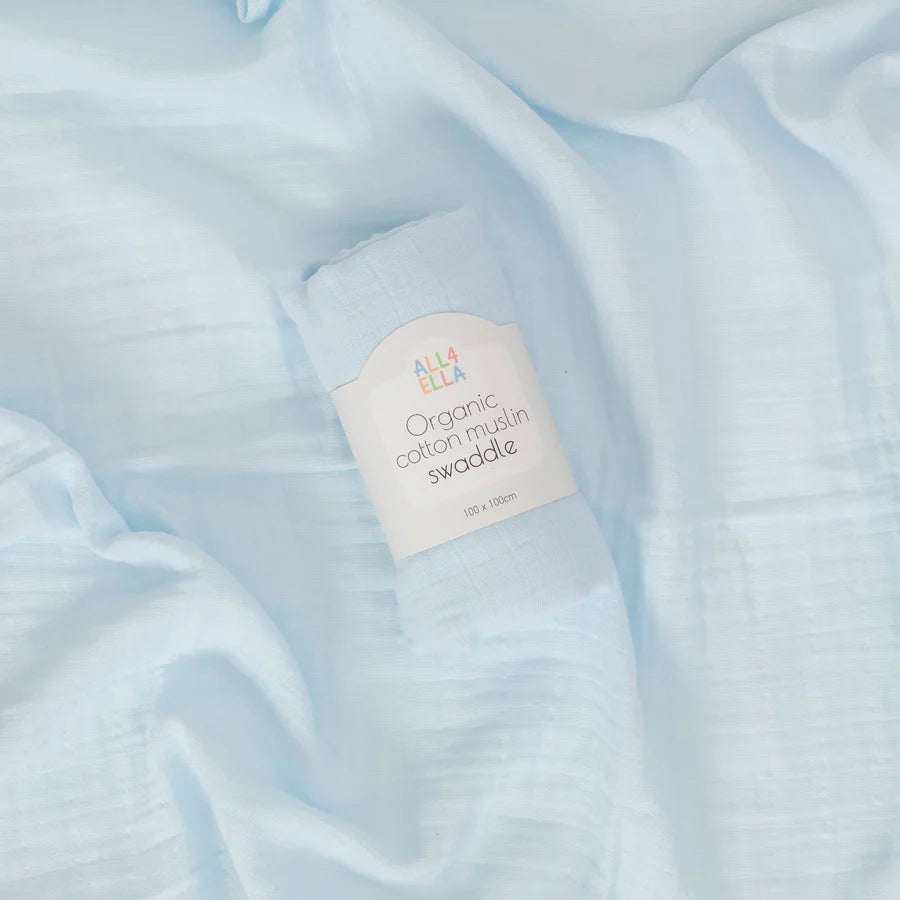 Organic Cotton Muslin Swaddle - Baby Blue