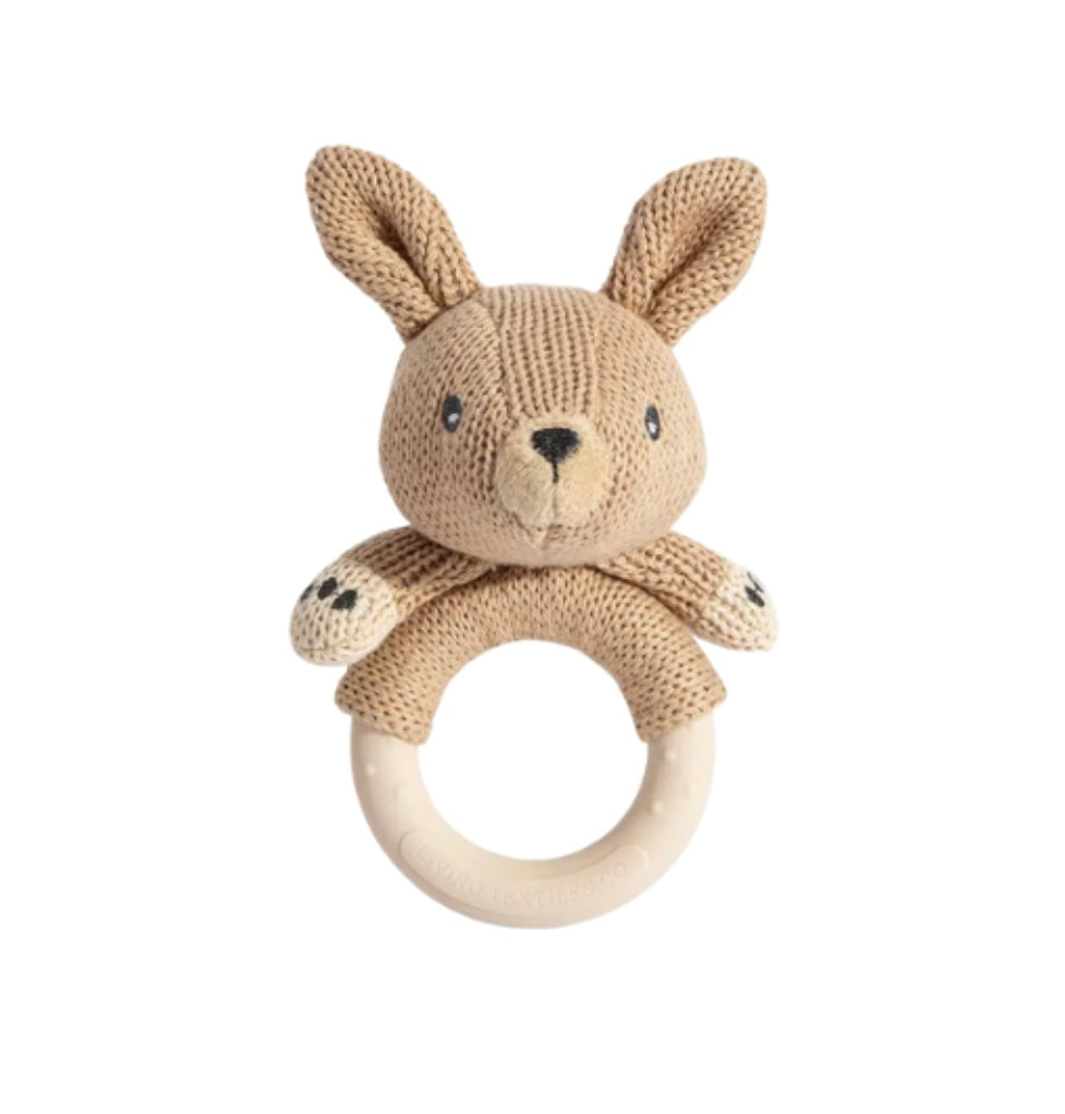 Knitted Teething Ring Rattle - Kylie the Kangaroo