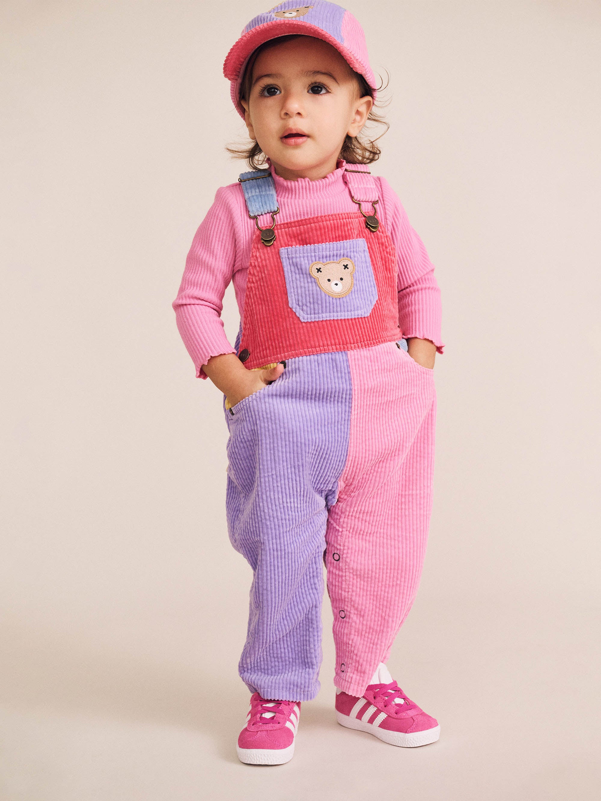 Colour Block Girl Cord Overalls