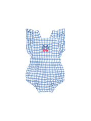 Dusty Blue Gingham Bow Playsuit