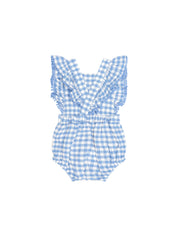 Dusty Blue Gingham Bow Playsuit