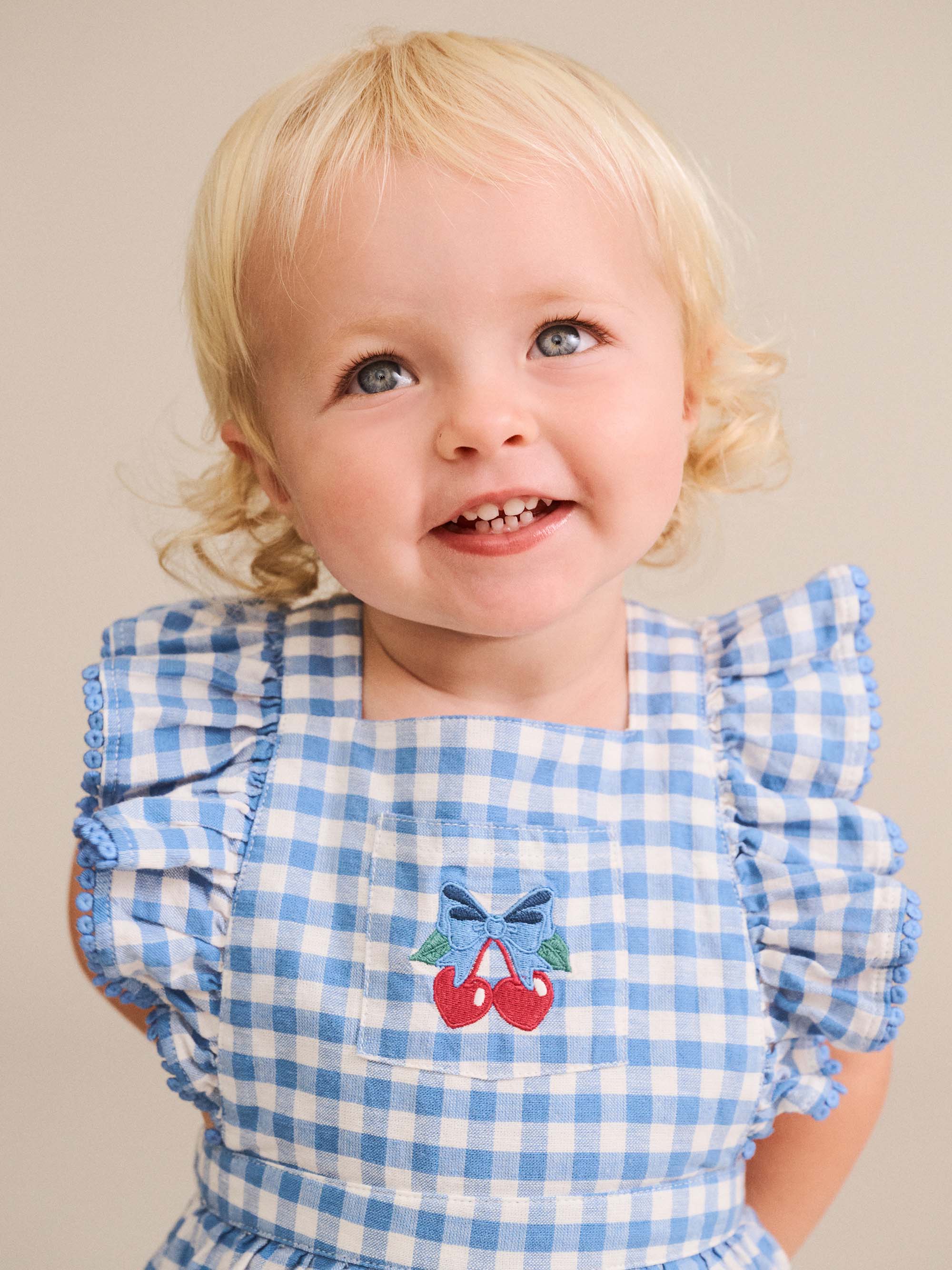Dusty Blue Gingham Bow Playsuit