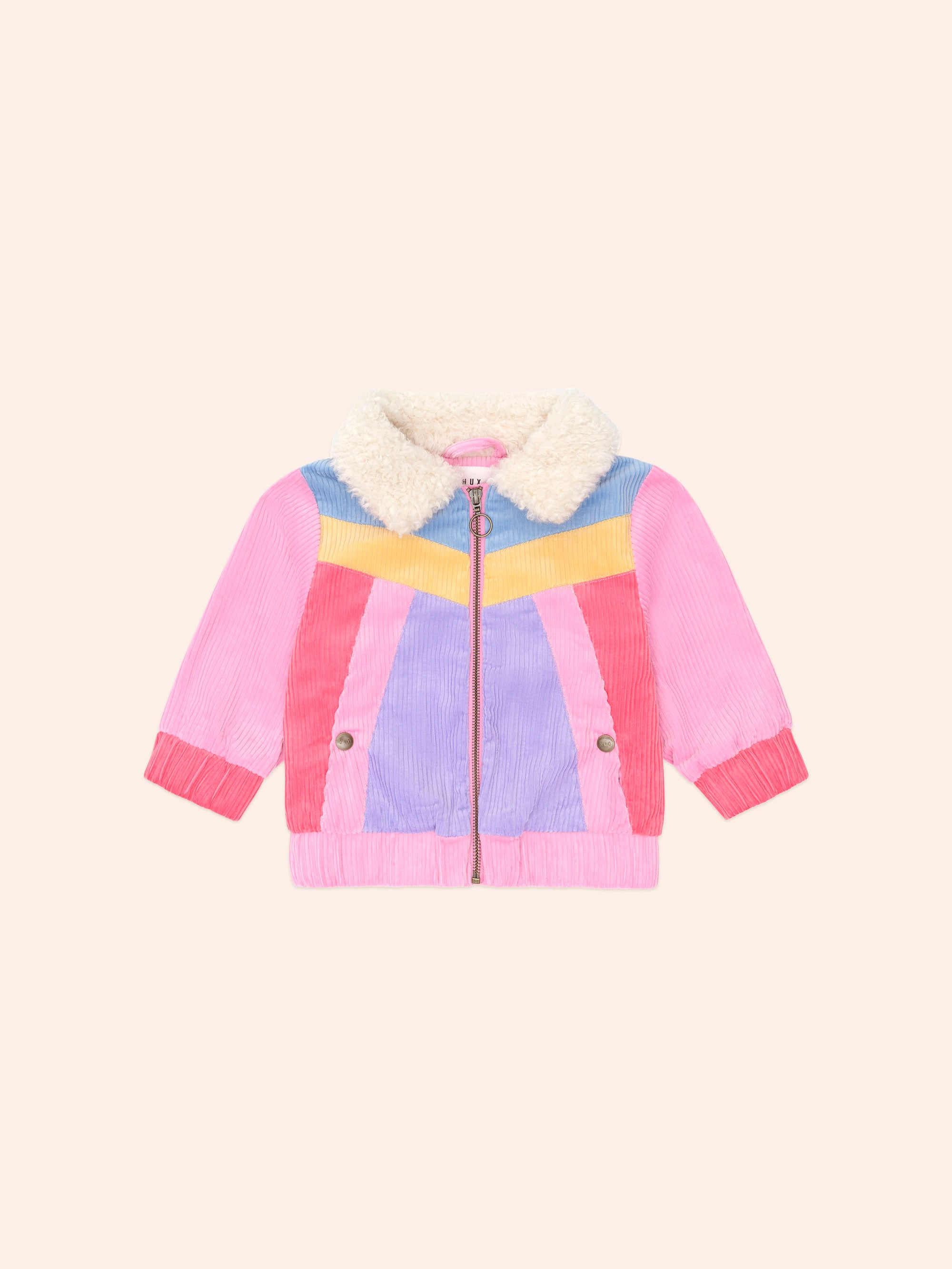 Colour Block Girls Pink Cord Jacket
