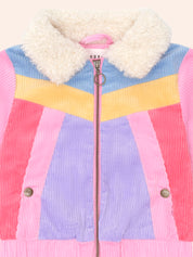 Colour Block Girls Pink Cord Jacket