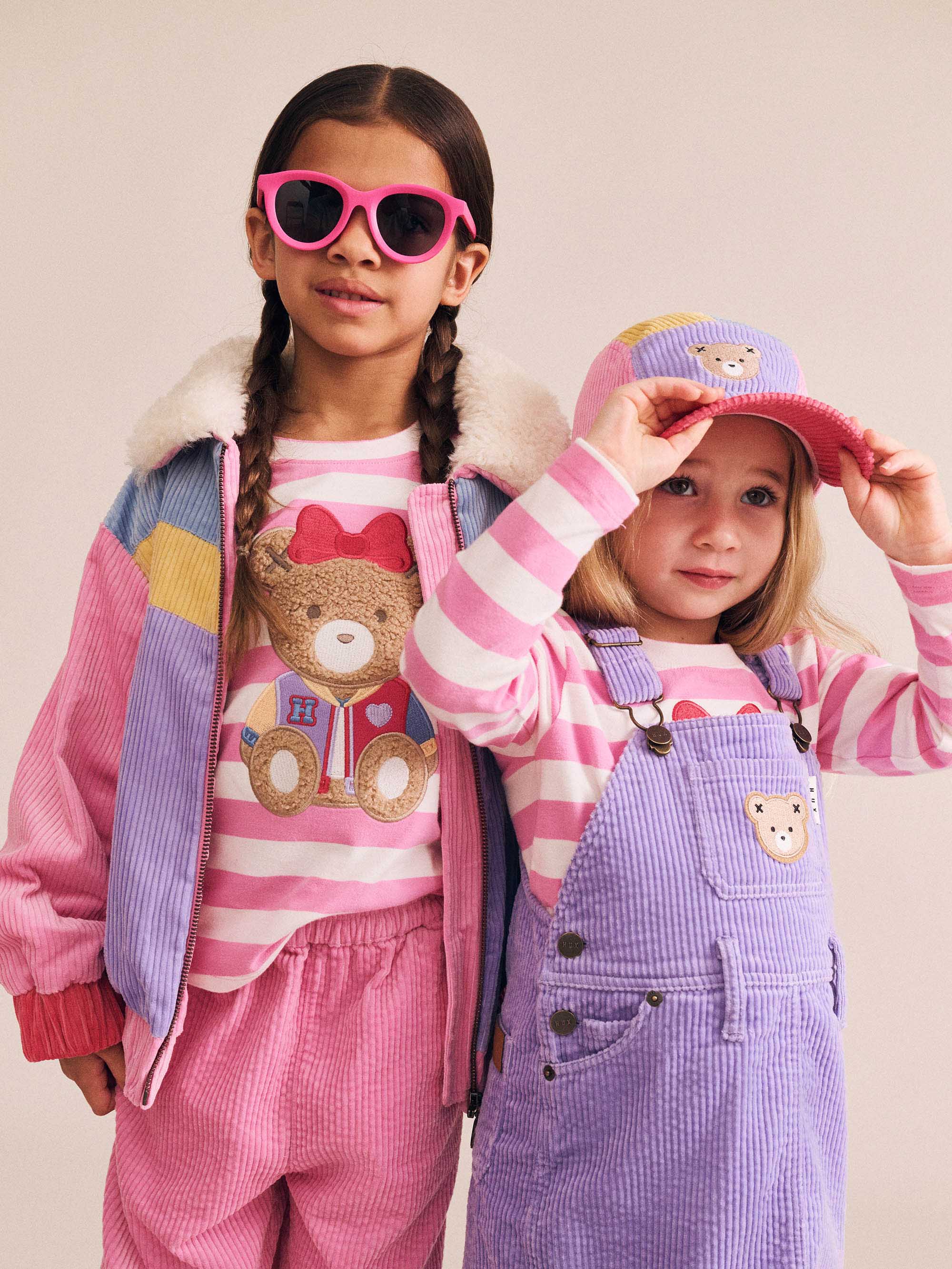 Colour Block Girls Pink Cord Jacket