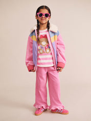 Colour Block Girls Pink Cord Jacket