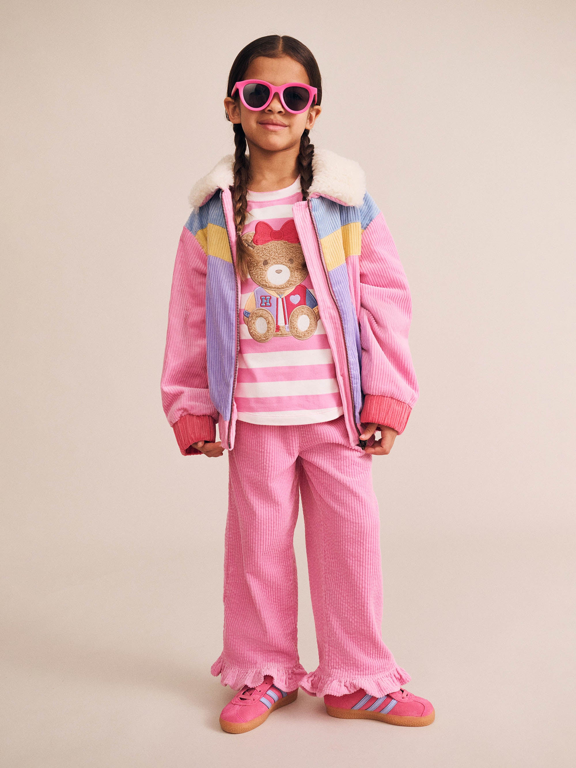 Colour Block Girls Pink Cord Jacket