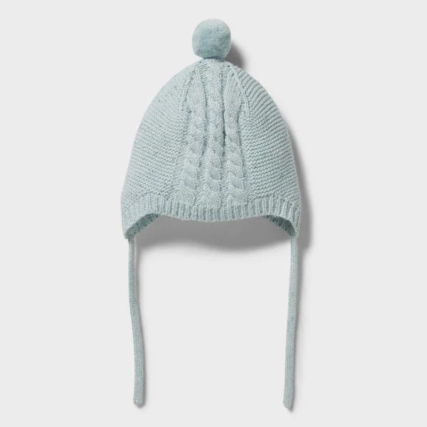 Knitted Cable Bonnet - Mint Fleck