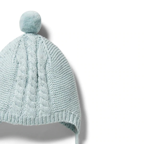 Knitted Cable Bonnet - Mint Fleck