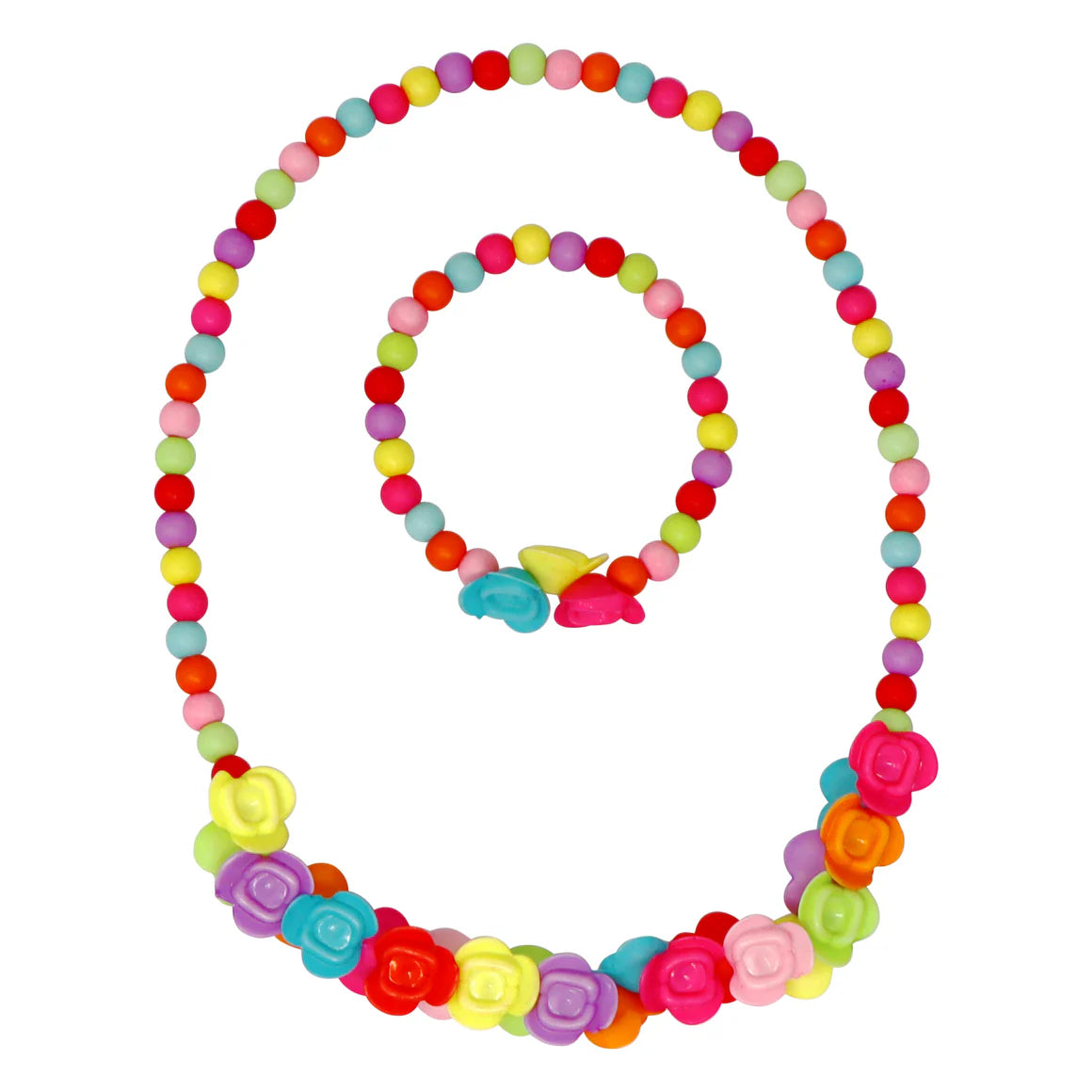 Vibrant Roses Flower Necklace & Bracelet Set