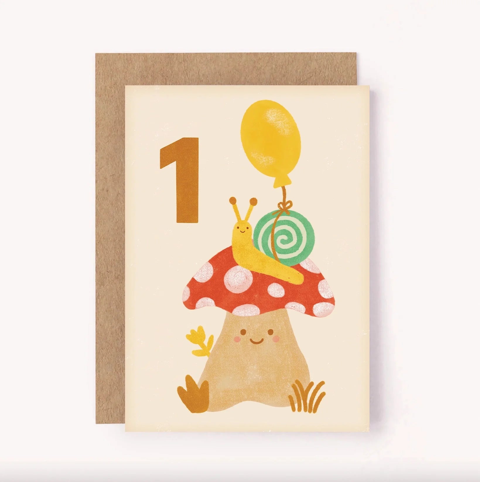 Greeting Birthday Card Age 1 Mushroom Snail