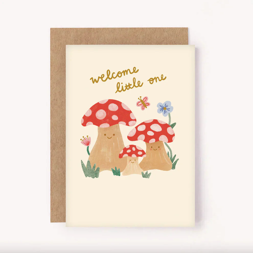 Greeting Card Welcome New Baby Mushroom