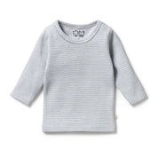 Organic Stripe Rib Long Sleeved Top - Rain Drop