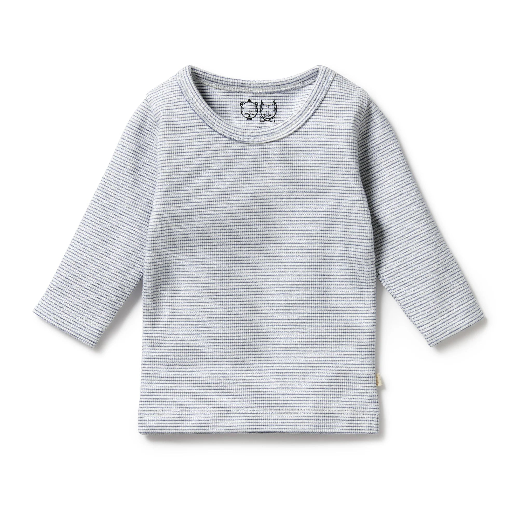 Organic Stripe Rib Long Sleeved Top - Rain Drop