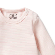 Organic Stripe Rib Long Sleeved Bodysuit - Cantaloupe